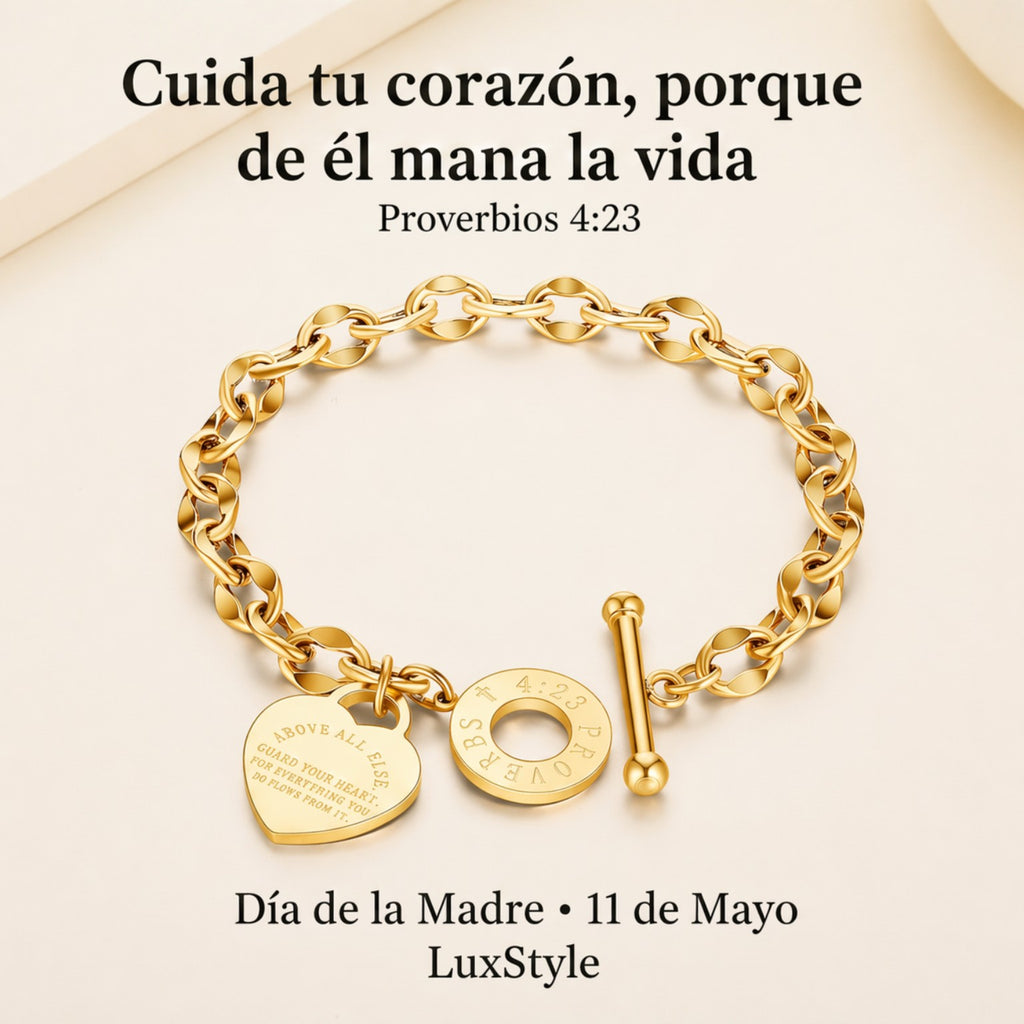 Pulsera Sobre Todo Guarda Tu Corazón – Cadena Dorada con Dije