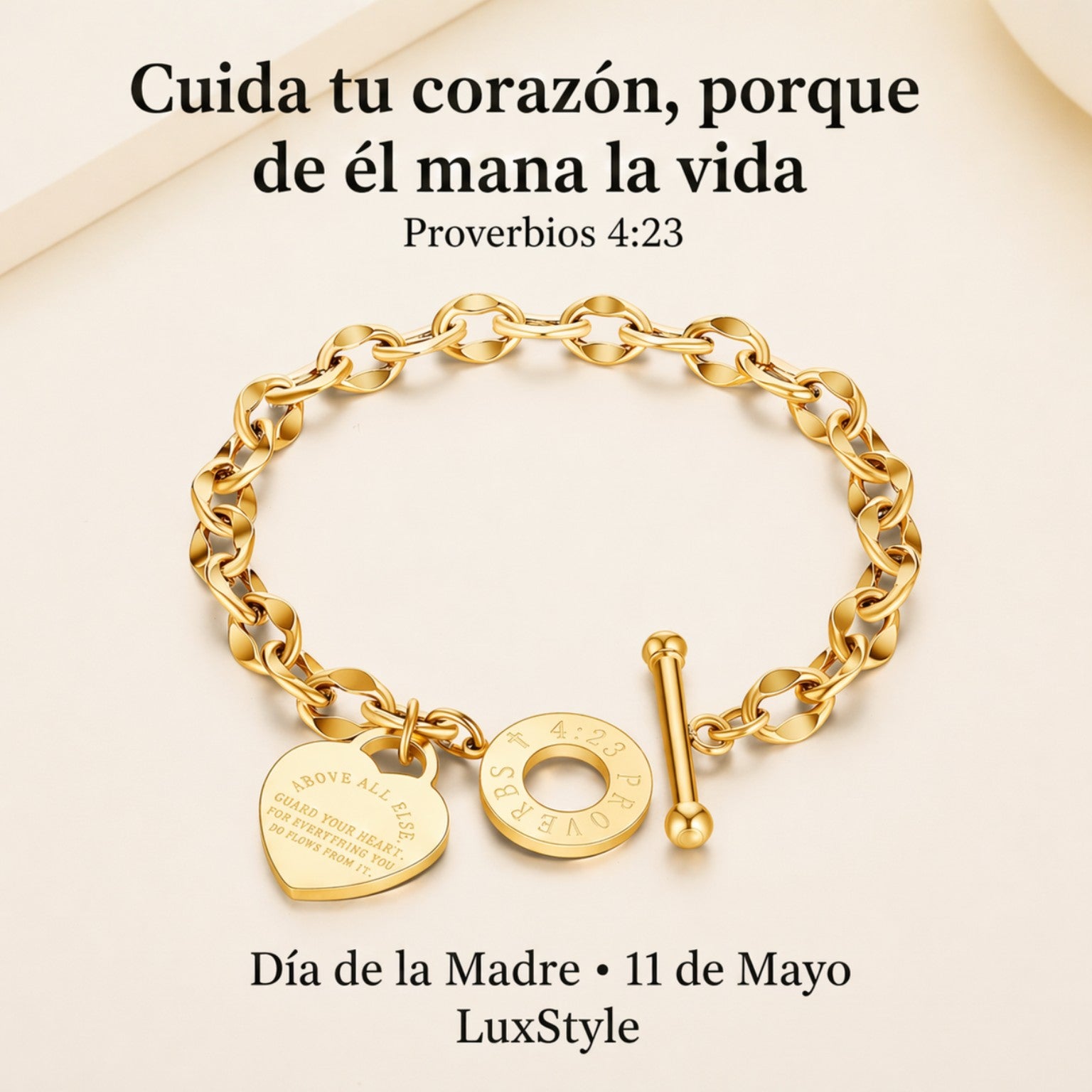 Pulsera Sobre Todo Guarda Tu Corazón – Cadena Dorada con Dije