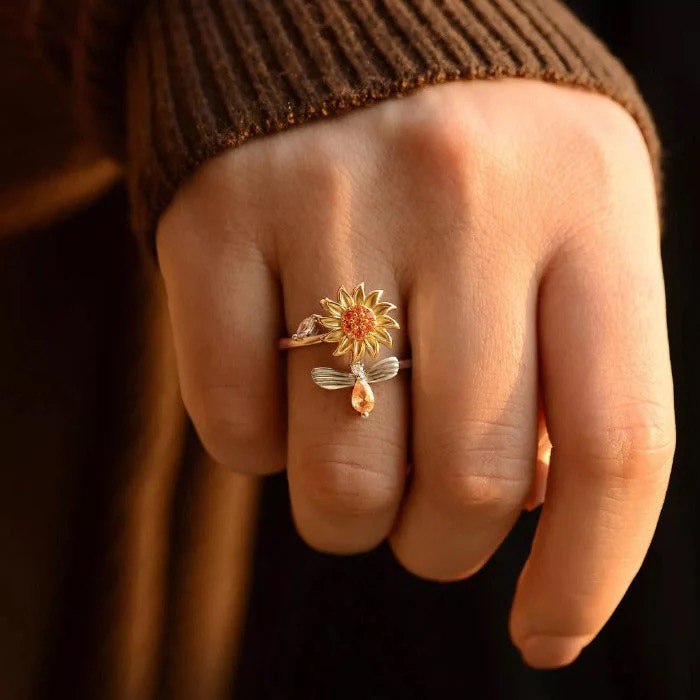 Set Duo Anillos Girasol Giratorio – Edición Luxe