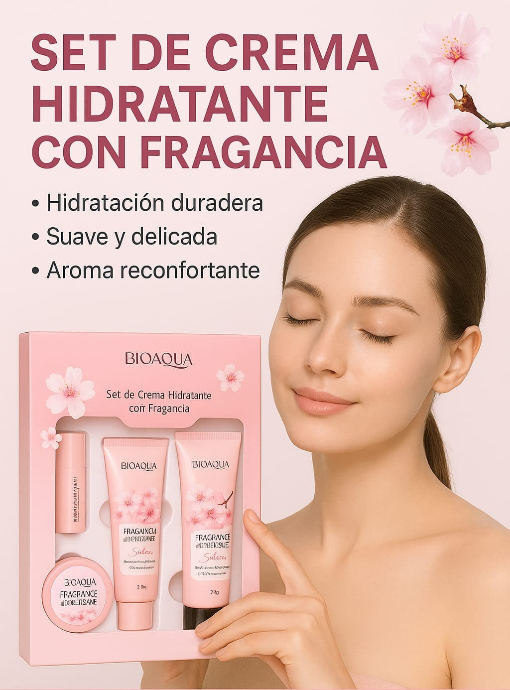 Kit Hidratación BIOAQUA Sakura – Crema, Loción y Fragancia