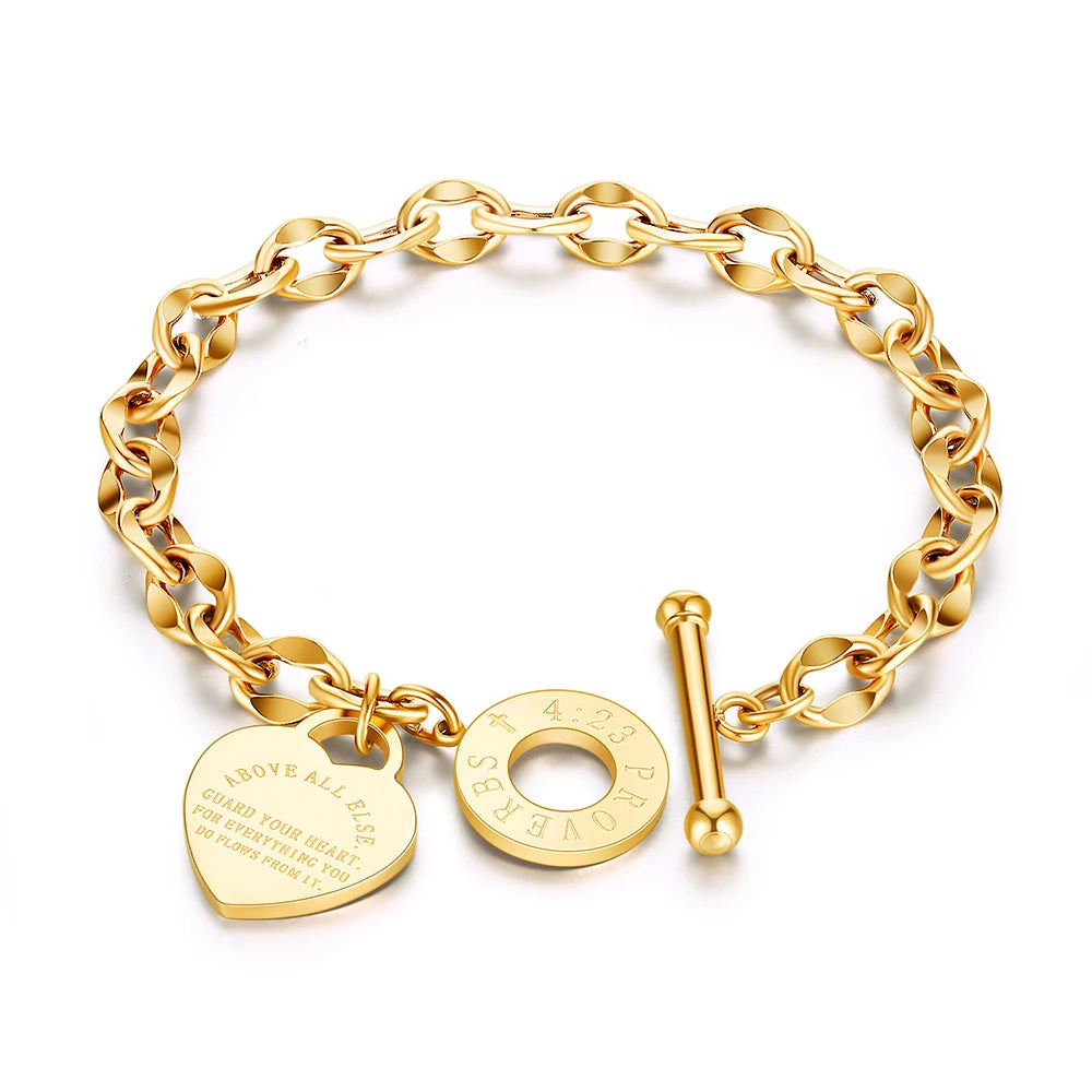 Pulsera Sobre Todo Guarda Tu Corazón – Cadena Dorada con Dije