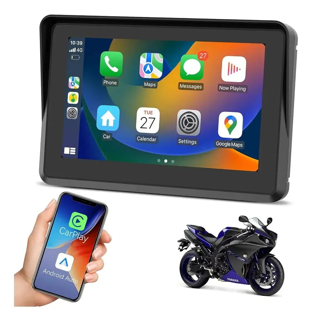 Pantalla con GPS para Moto — CarPlay + Android Auto