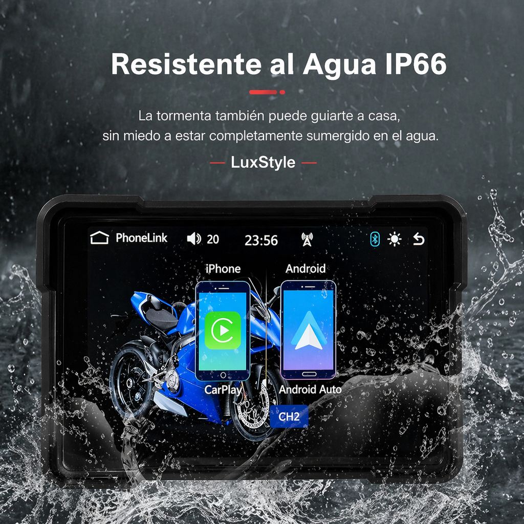 Pantalla con GPS para Moto — CarPlay + Android Auto