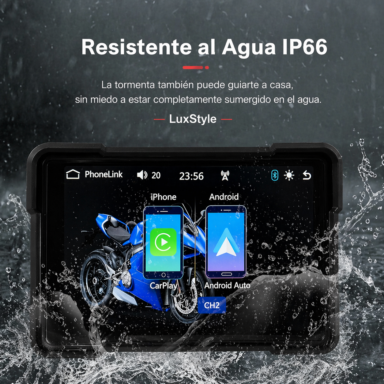Pantalla con GPS para Moto — CarPlay + Android Auto
