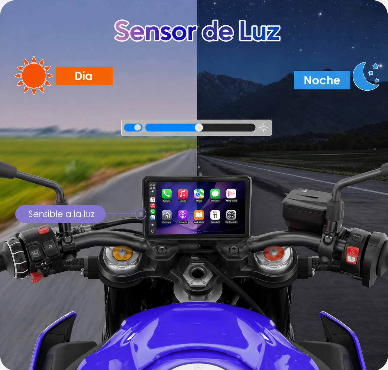 Pantalla con GPS para Moto — CarPlay + Android Auto