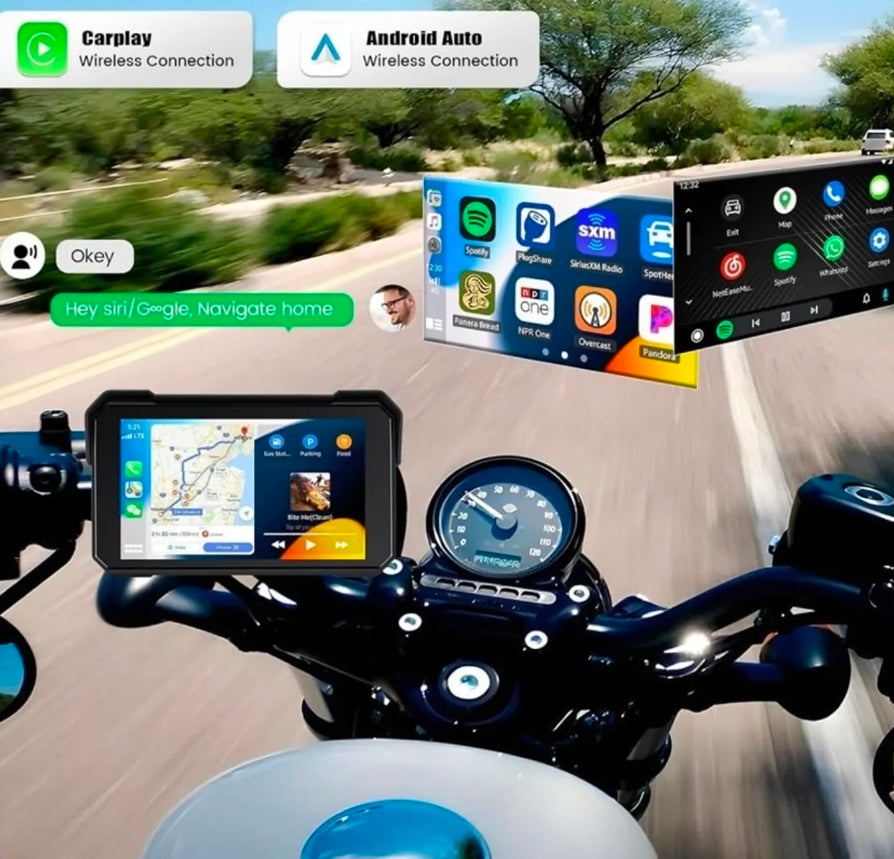 Pantalla con GPS para Moto — CarPlay + Android Auto